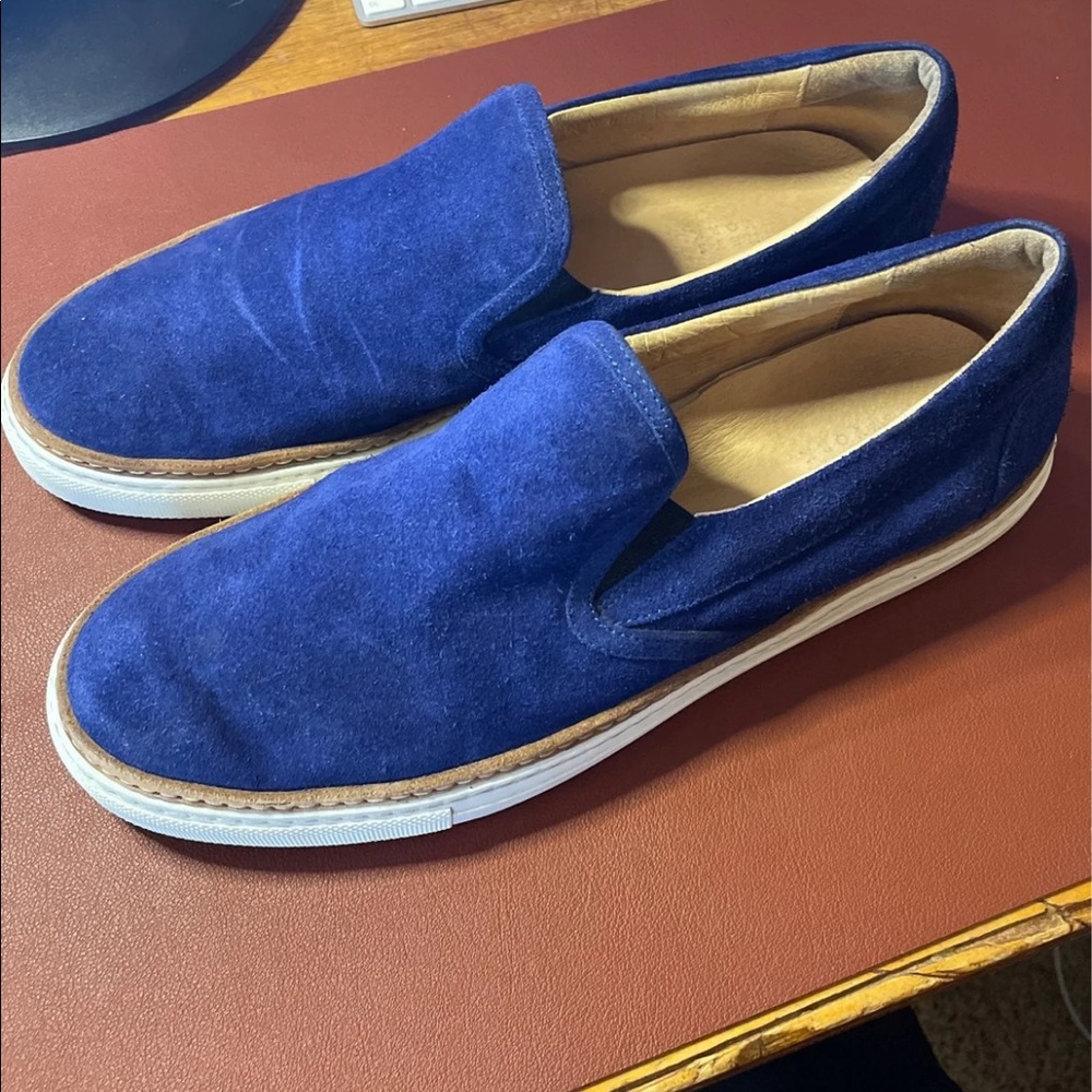 Barney’s New York, blue suede casual shoes.